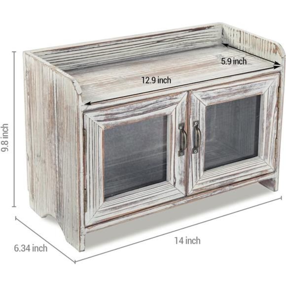 Solid Torched Wood Countertop Storage Cabinet with 2 Glass Window Doors - Picture 5 of 6